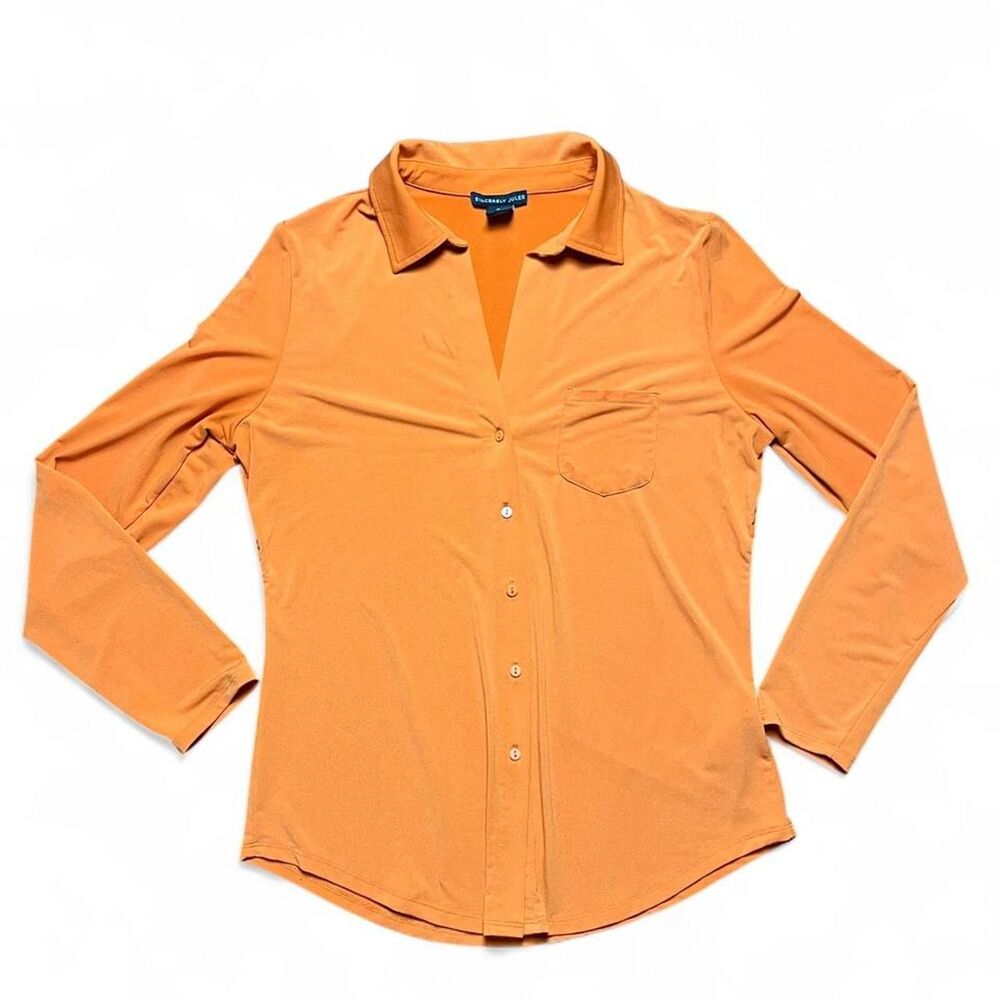 Sincerely Jules Women's Slinky Soft Orange Buttoned Blouse